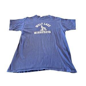 Vintage Collegiate Pacific Wolf Lake Minnesota T-Shirt XL Blue Wolf Graphic USA
